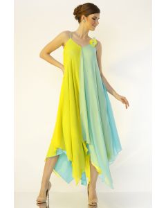 Lime Yellow & Sea-Green Asymmetrical Gown
