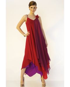 Red & Purple Asymmetrical Gown