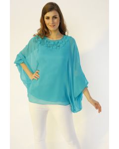 Turquoise Embroidered Kaftan Top