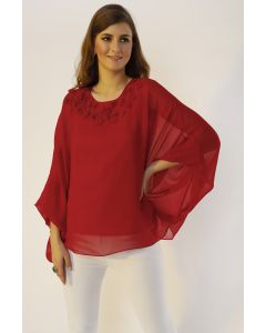 Red Hand Embroidered Kaftan Top