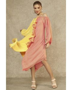 Irish Yellow & Cherry Blossom Cascading Dress