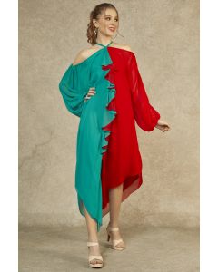 Cyan & Red Flame Cascading Dress