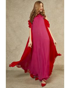 Magenta & Red Flame Panel Gown