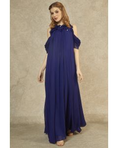 Midnight Blue Tonal Panelled Gown