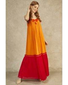 Flame Orange & Ruby Gathered Gown