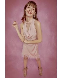 Light Pink Double Georgette Cowl Dress