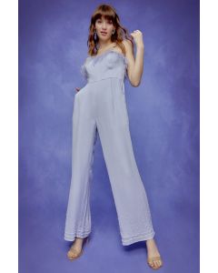 Periwinkle Double Georgette Off-Shoulder Jumpsuit