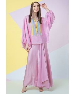 Lavender Bishop Sleeve Top & Draped Skirt Set