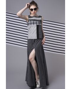 Black Checkered & Striped Skirt Set
