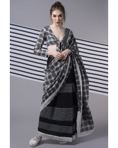 Black Checkered Saree Set