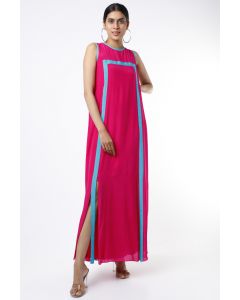 Fuchsia & Turquoise Color Blocked Maxi Dress