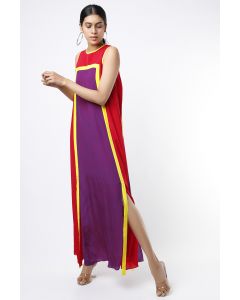 Red & Purple Color Blocked Maxi Dress