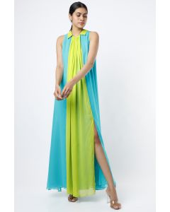 Turquoise And Neon Green Maxi Dress