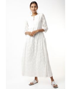 White Tonal Printed Dress