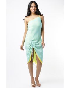 Sea Green One-Shoulder Ruched Dress