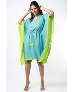 Turquoise & Neon Green Layered Kaftan Dress
