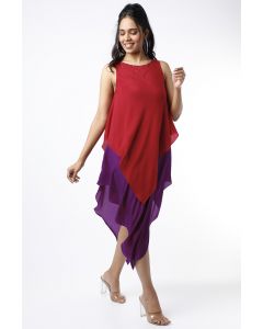 Red & Purple Embroidered Layered Dress