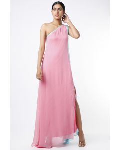 Blush Pink & Powder Blue One Shoulder Maxi Dress