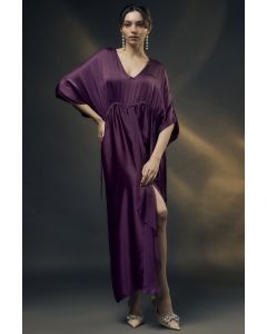 Wine Bamberg Satin Ruched Dress