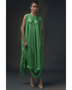 Mint Green Bamberg Satin & Chiffon Cape Dress
