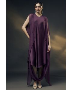 Purple Bamberg Satin & Chiffon Cape Dress