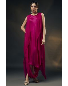 Pink Bamberg Satin & Chiffon Cape Dress
