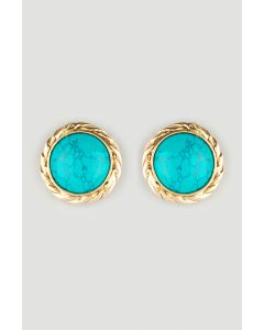 Gold Finish Stud Earrings With Turquoise Stones