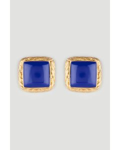 Gold Finish Stud Earrings With Lapis Lazuli Stones