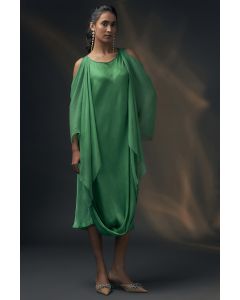 Green Bamberg Satin & Chiffon Cowl Dress