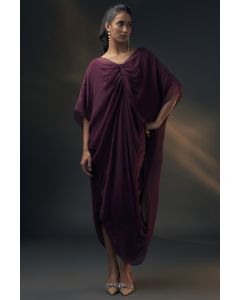 Aubergine Bamberg Satin & Chiffon Jumpsuit With Inner
