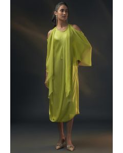 Lime Bamberg Satin & Chiffon Cowl Dress