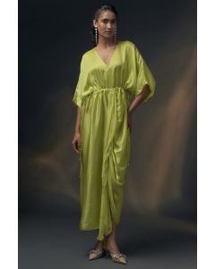 Lime Bamberg Satin Ruched Dress