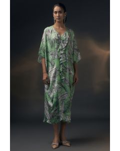 Mint Green Bamberg Satin Printed Kaftan
