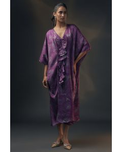 Aubergine Green Bamberg Satin Printed Kaftan