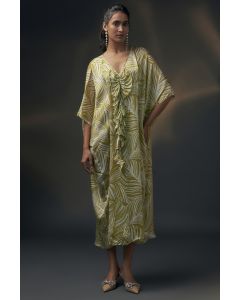 Mustard & Off-White Bamberg Satin Printed Kaftan