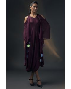 Aubergine Bamberg Satin & Chiffon Cowl Dress