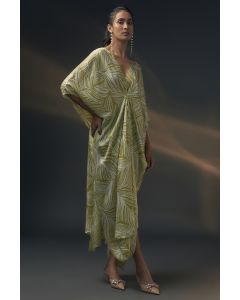 Mustard & Off-White Bamberg Satin Printed Kaftan
