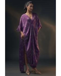 Aubergine Bamberg Satin Printed Kaftan