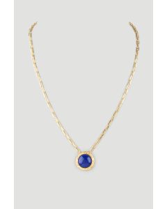 Gold Finish Lapis Lazuli Stone Chain Necklace