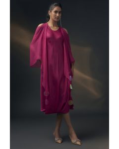 Pink Bamberg Satin & Chiffon Cowl Dress