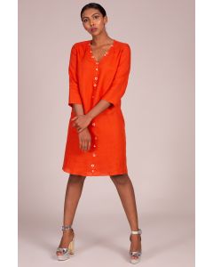 Orange Embroidered Shift Dress