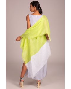 Lime Color Blocked Cape With Fringe