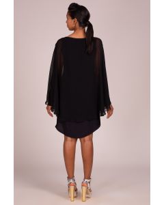 Black Cape-Style Layered Dress