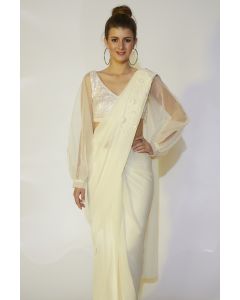 Ivory Wrap Skirt Saree Set