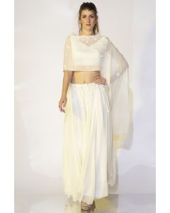 Ivory Embroidered Skirt Set With Cape