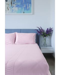 Salmon Pink Cotton Sateen Bedsheet Set With Fagoting Detail