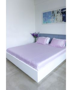 Misty Lilac Cotton Sateen Bedsheet Set With Fagoting Detail