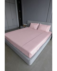 Salmon Pink Cotton Sateen Bedsheet Set With Pleating Detail