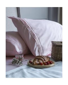 Salmon Pink Cotton Sateen Bedsheet Set With Pleating Detail