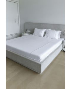 White Cotton Sateen Bedsheet Set With Oval Embriodery Stitch Detail